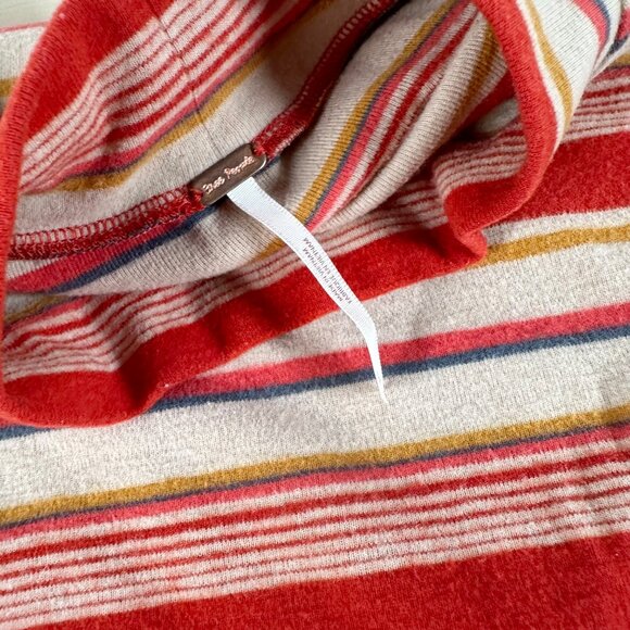 Free People Steph Crop Coral Red Multi Striped Long Sleeve Fleece L‎ Sweater - Picture 5 of 7